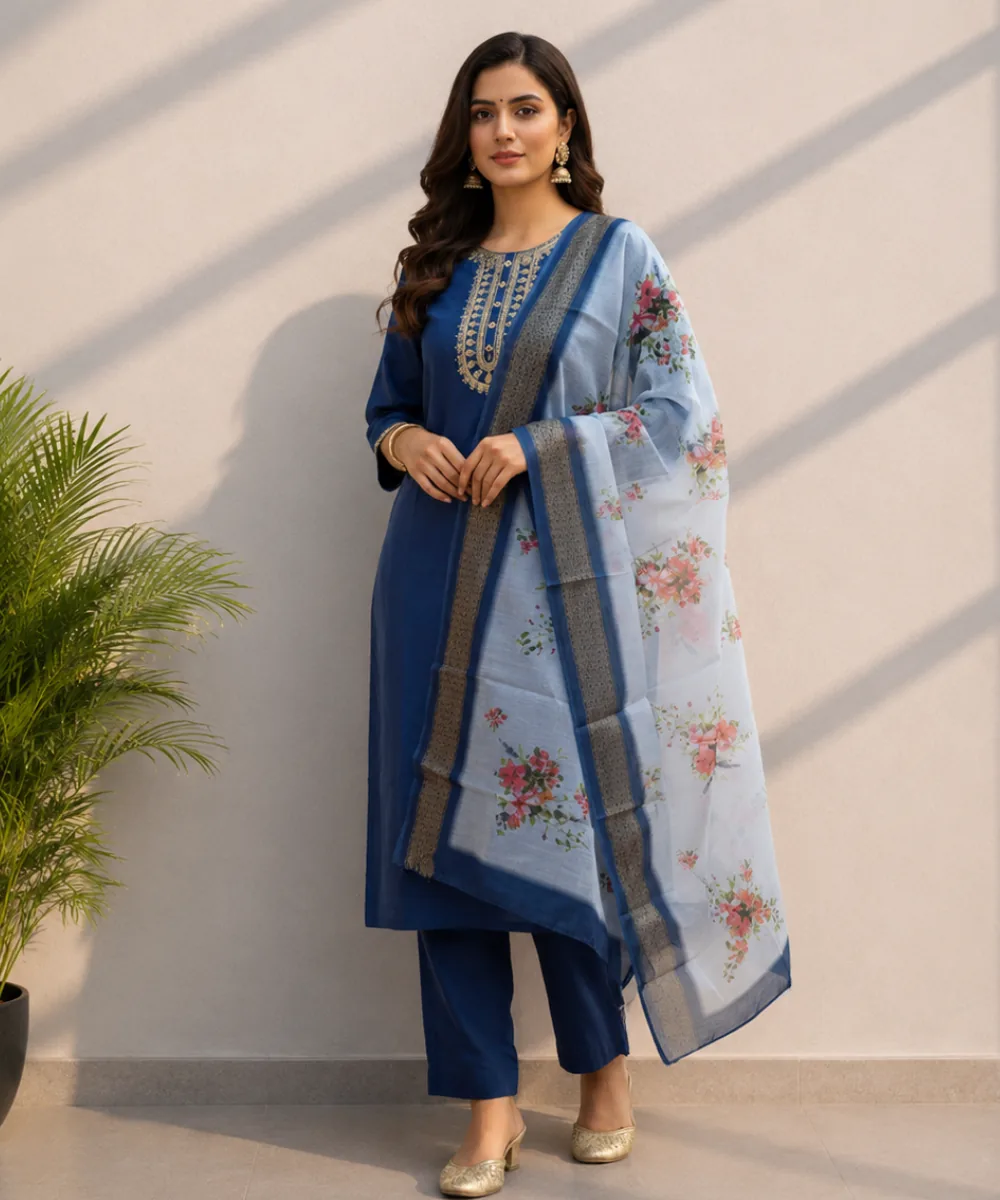 Blue Floral Suit - D-02 wholesale 3 Piece Suit