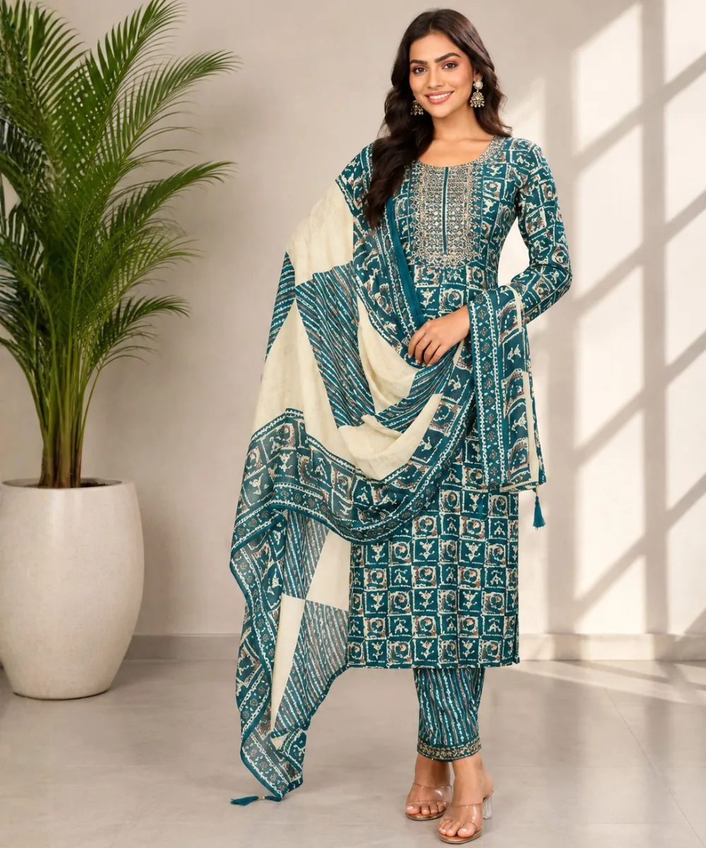 Teal Chanderi Suit - DR-556-1432 wholesale 3 Piece Suit