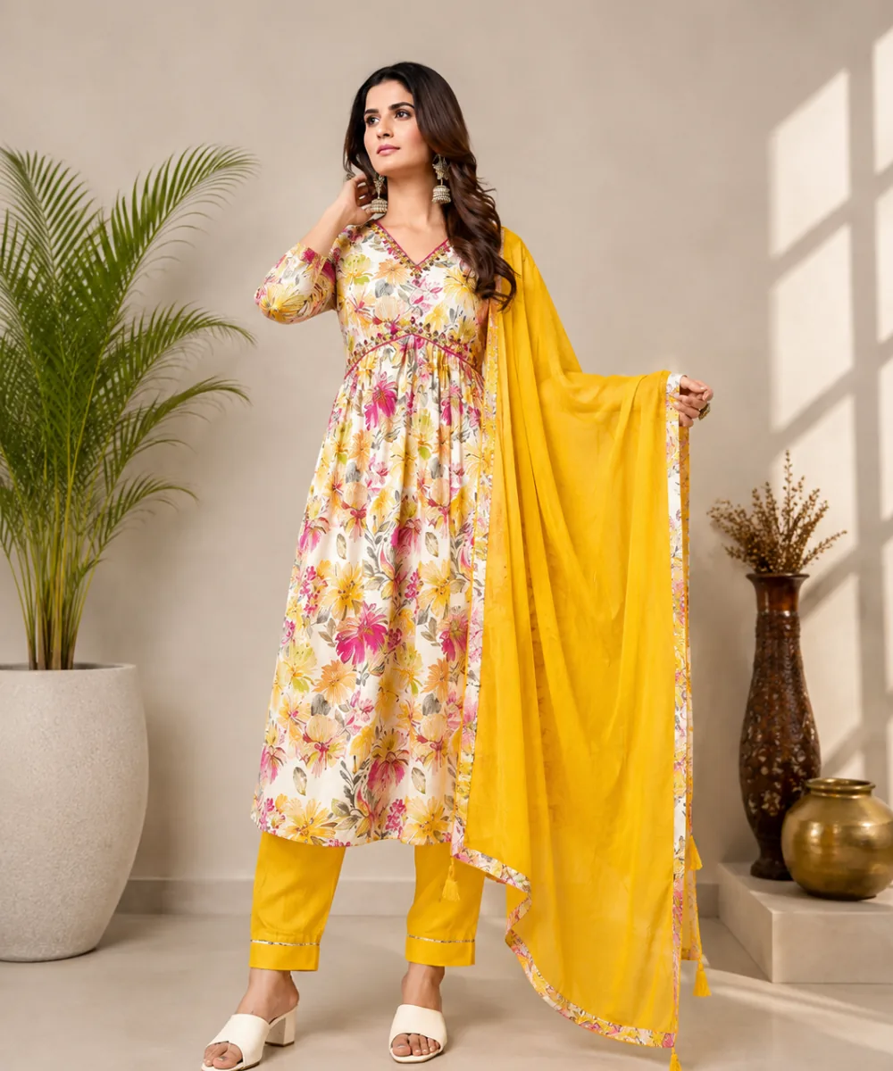 Floral Yellow Suit - D-50-2232 wholesale 3 Piece Suit