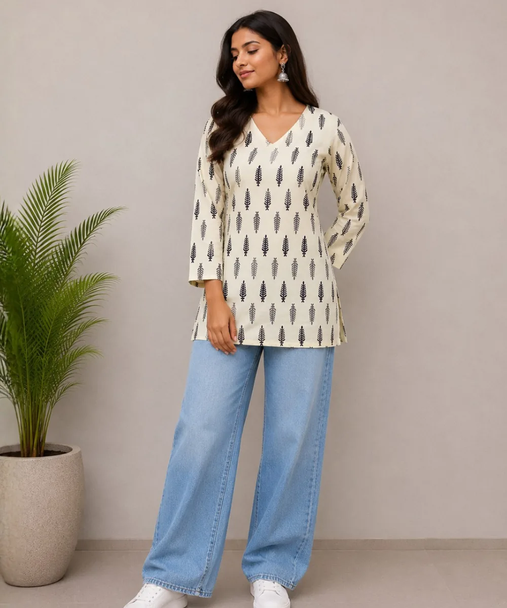 Leaf Print Kurti - DK-205 wholesale Short Kurti / 1 Piece