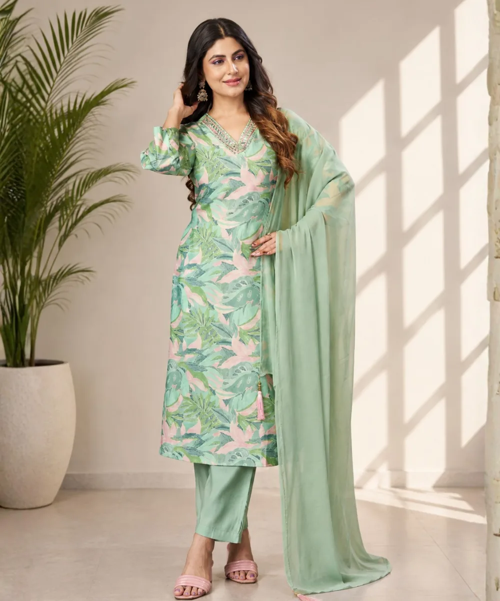 Mint Floral Suit - DR-570-9014 wholesale 3 Piece Suit
