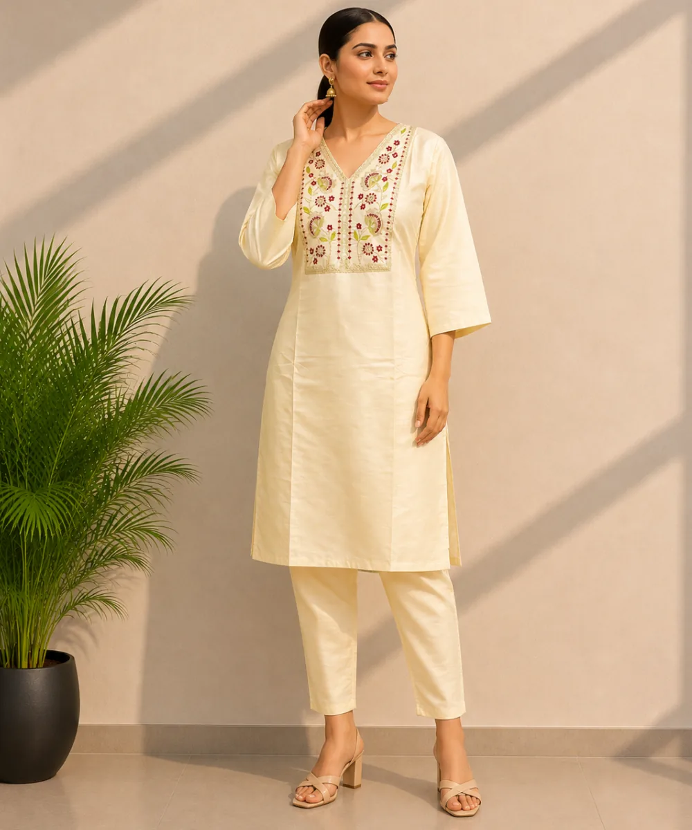 Cream Embroidered Suit - DC-117 wholesale Coord Set / 2 Piece