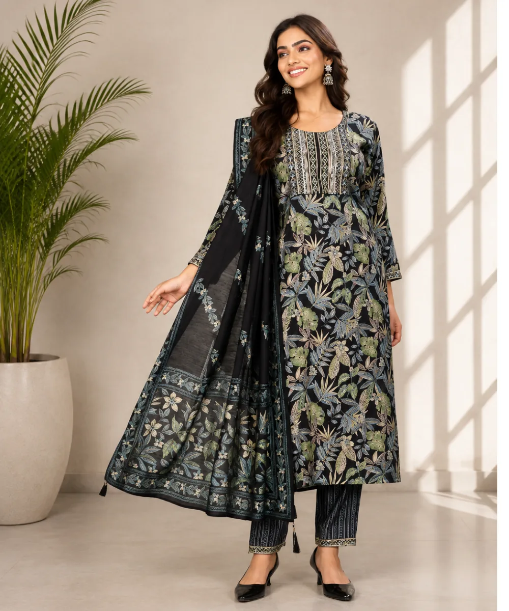 Floral Chanderi Suit - DR-555-1434 wholesale 3 Piece Suit