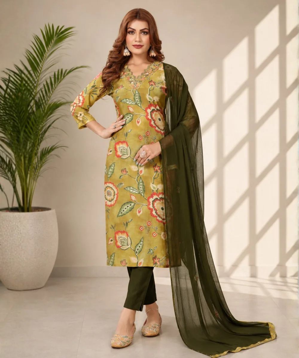 Floral Olive Suit - DR-567-9011 wholesale 3 Piece Suit