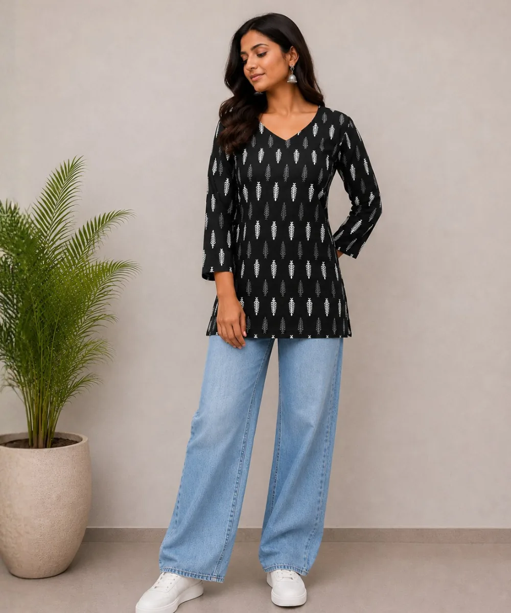 Black Leaf Short Kurti - DK-204 wholesale Short Kurti / 1 Piece