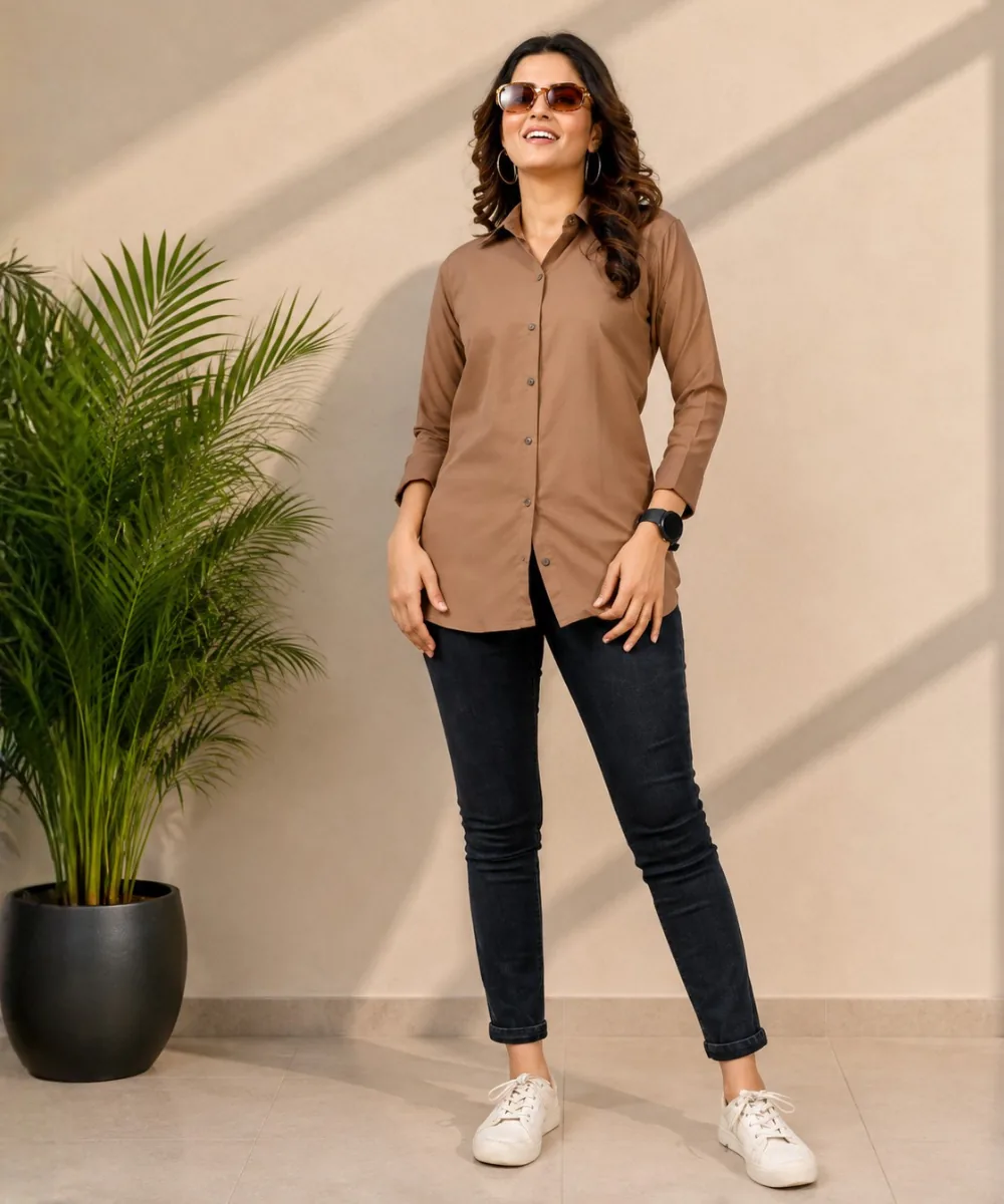 Brown Cotton Top - DK-261-2151 wholesale Short Kurti / 1 Piece