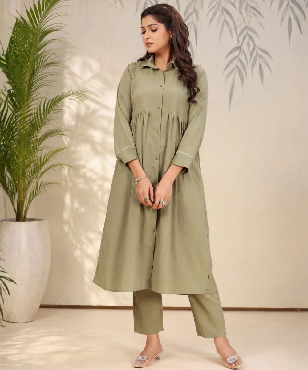 Olive Embroidered Coord - DC-171-6528 wholesale Coord Set / 2 Piece