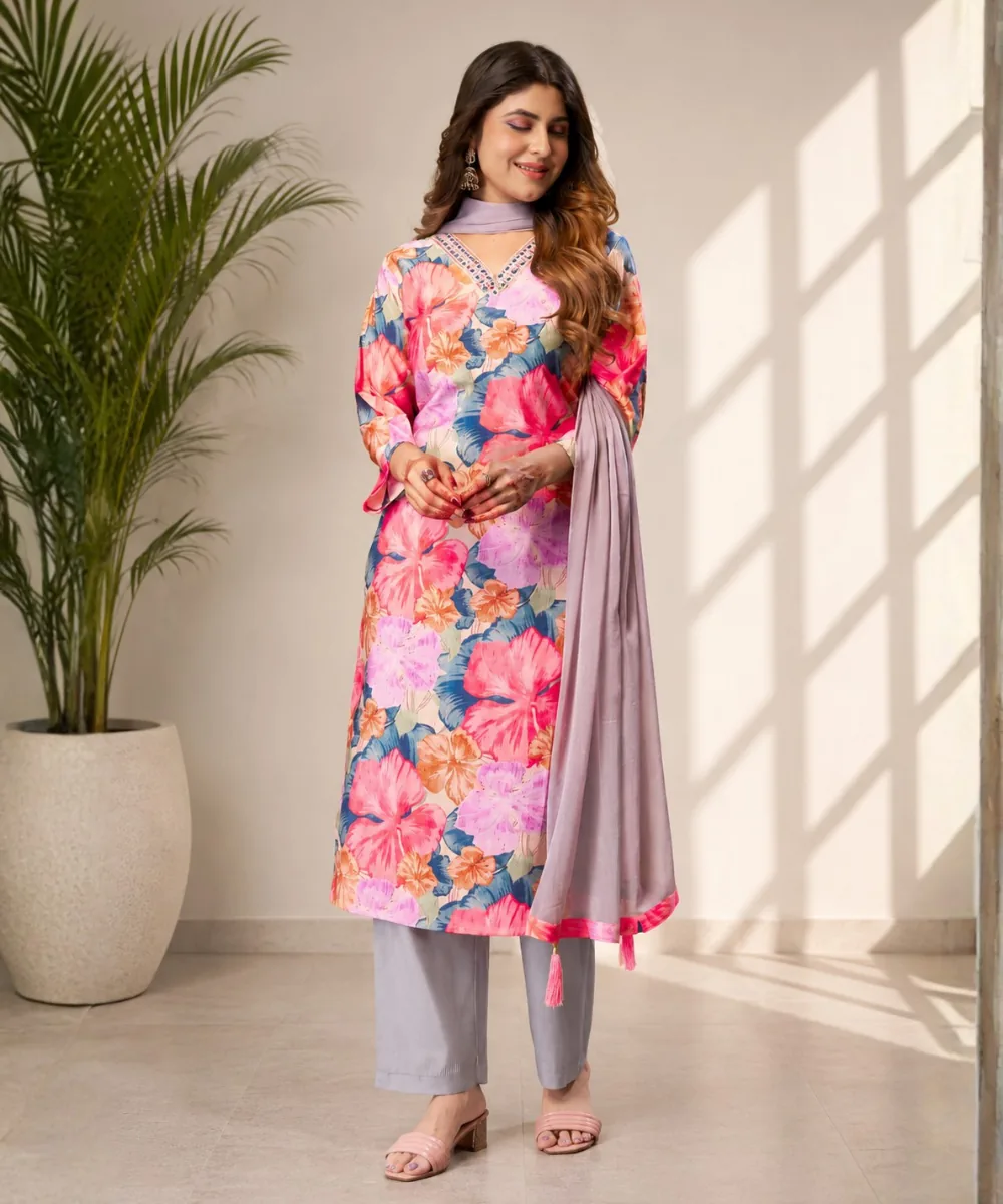 Floral Chanderi Suit - DR-569-9013 wholesale 3 Piece Suit