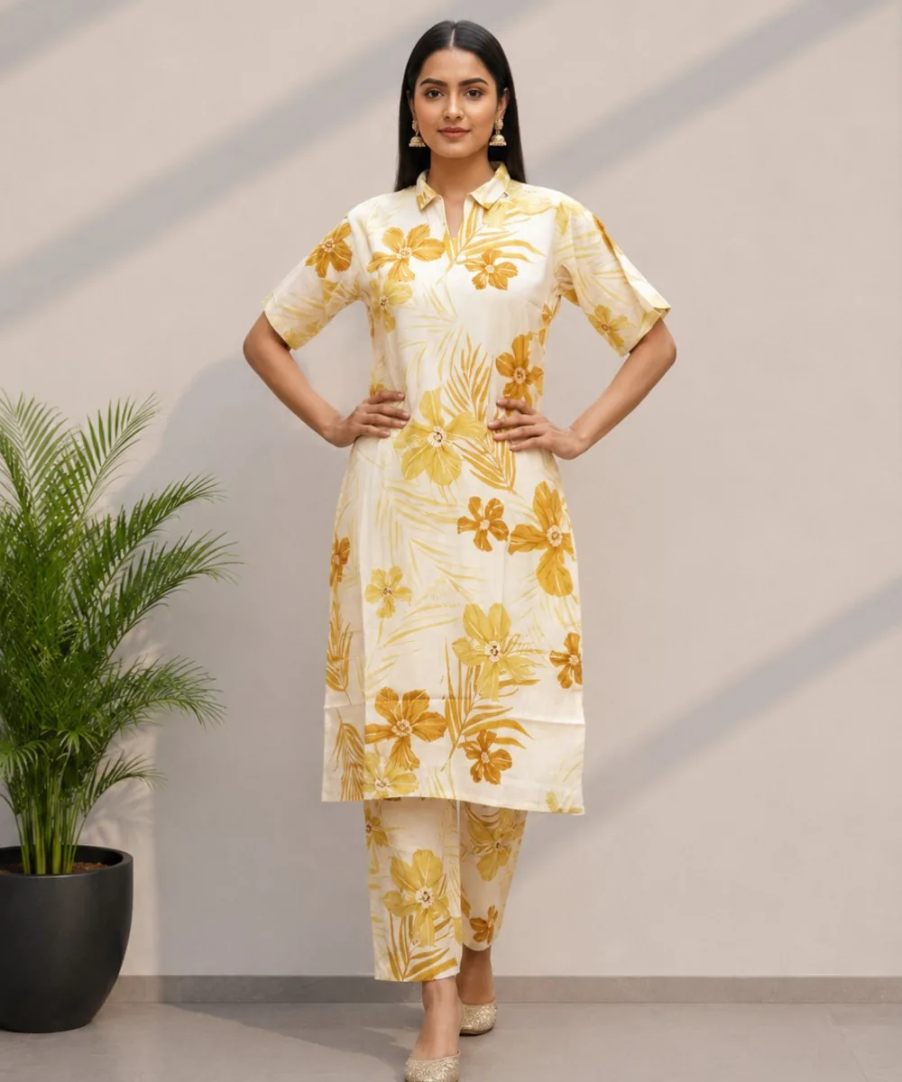 Yellow Floral Coord Set - DC-104 wholesale Coord Set / 2 Piece