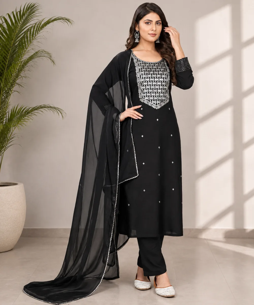 Black Embroidered Suit - D-43-9003 wholesale 3 Piece Suit