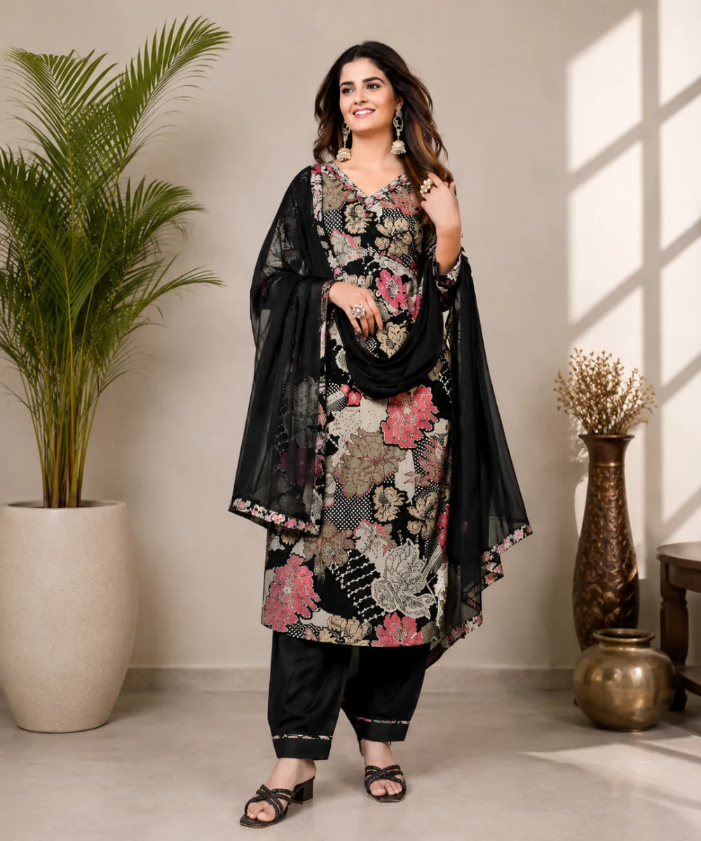 Floral Black Suit - D-52-2234 wholesale 3 Piece Suit