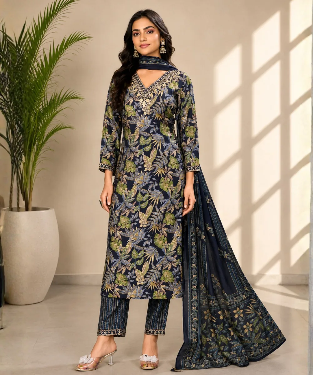 Floral Navy Suit - DR-559-1438 wholesale 3 Piece Suit