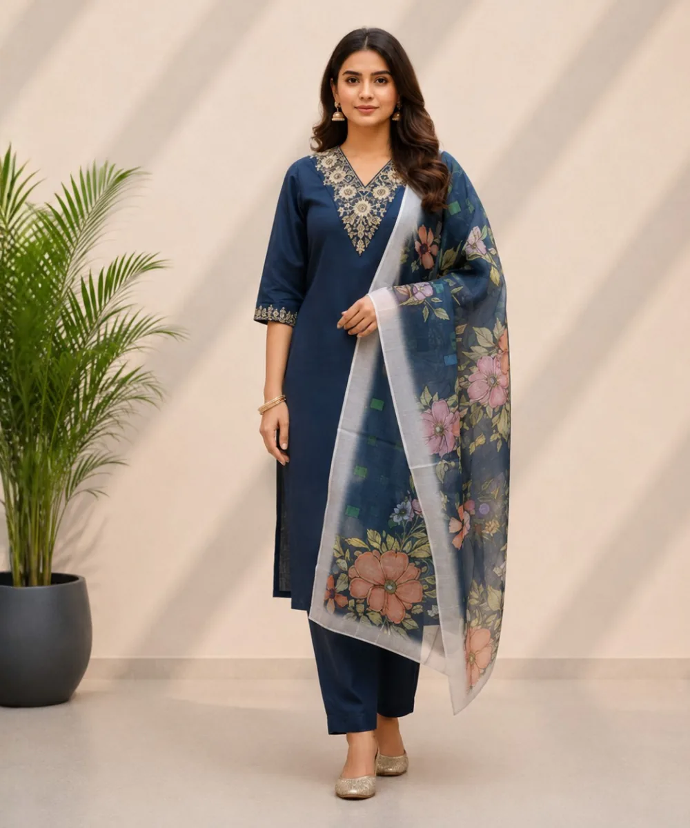 Navy Floral Suit - D-26 wholesale 3 Piece Suit