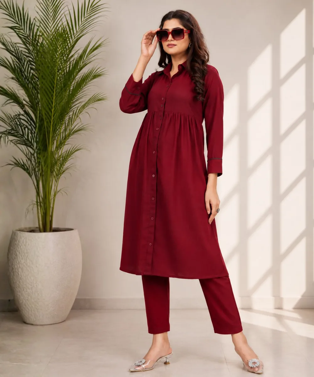 Maroon Cotton Coord Set - DC-163-924 wholesale Coord Set / 2 Piece