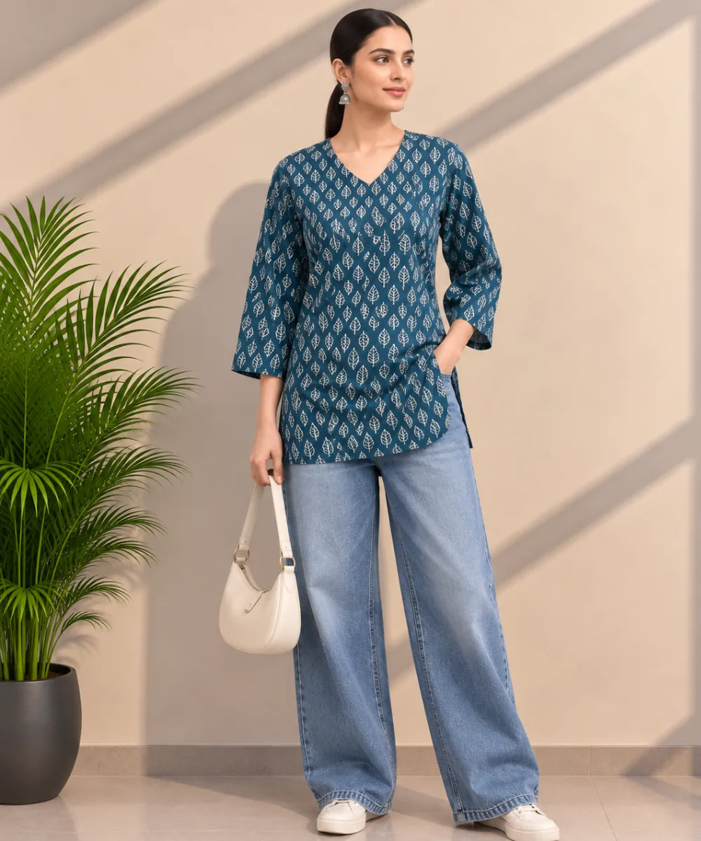 Teal Leaf Kurti - DK-213 wholesale Short Kurti / 1 Piece