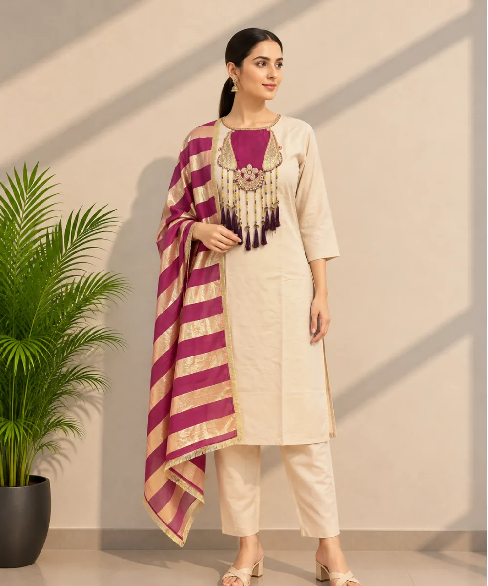 Magenta Chanderi Suit DR-539-82 wholesale 3 Piece Suit