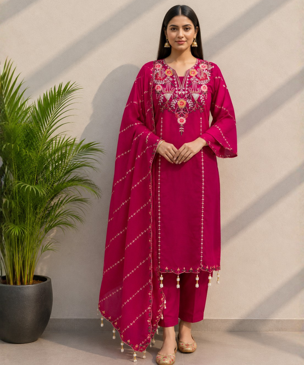 Pink Muslin Suit DR-527-122 wholesale 3 Piece Suit