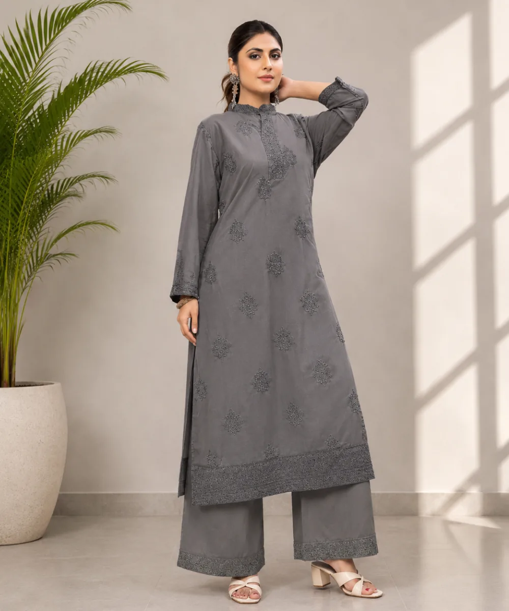 Grey Faux Georgette Set - DC-155-21101 wholesale Coord Set / 2 Piece
