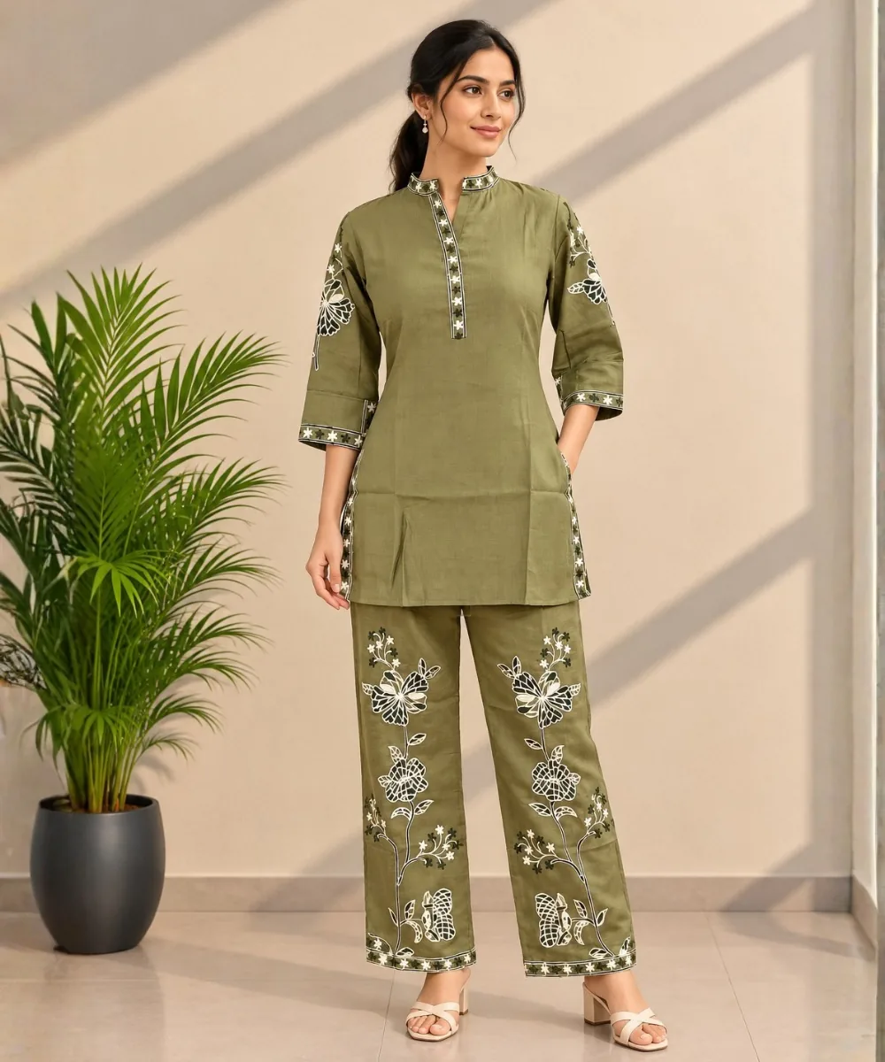 Olive Floral Coord Set DC-120 wholesale Coord Set / 2 Piece
