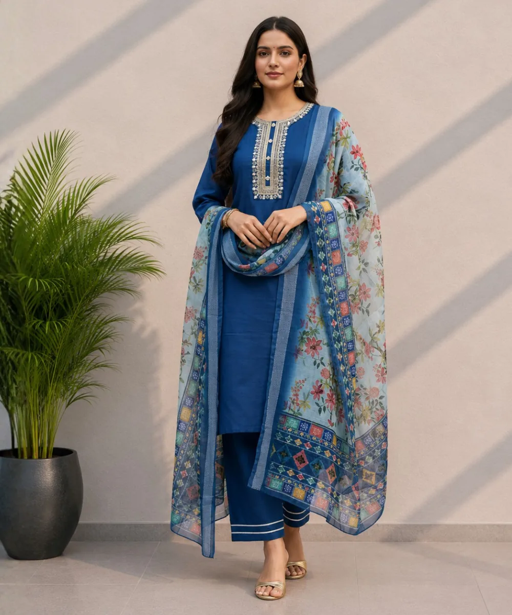 Blue Floral Suit - D-18 wholesale 3 Piece Suit