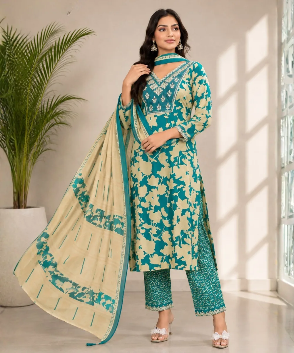 Teal Floral Suit - DR-560-1436 wholesale 3 Piece Suit