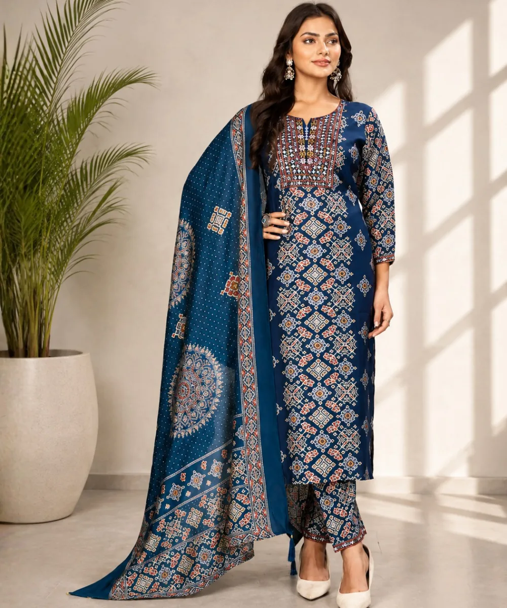 Blue Ethnic Suit Set - DR-553-1431 wholesale 3 Piece Suit