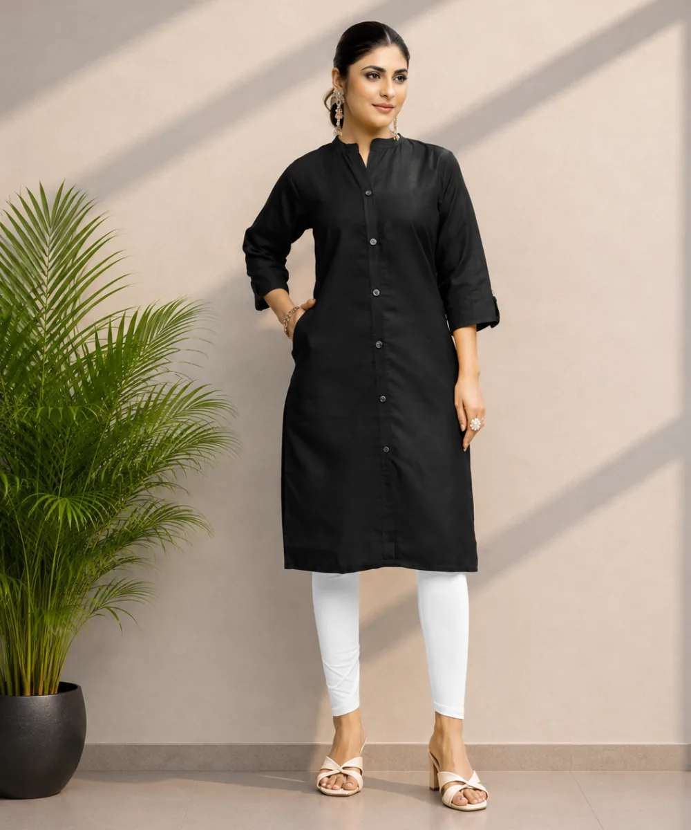 Black Cotton Kurti - DK-272-02 wholesale Short Kurti / 1 Piece
