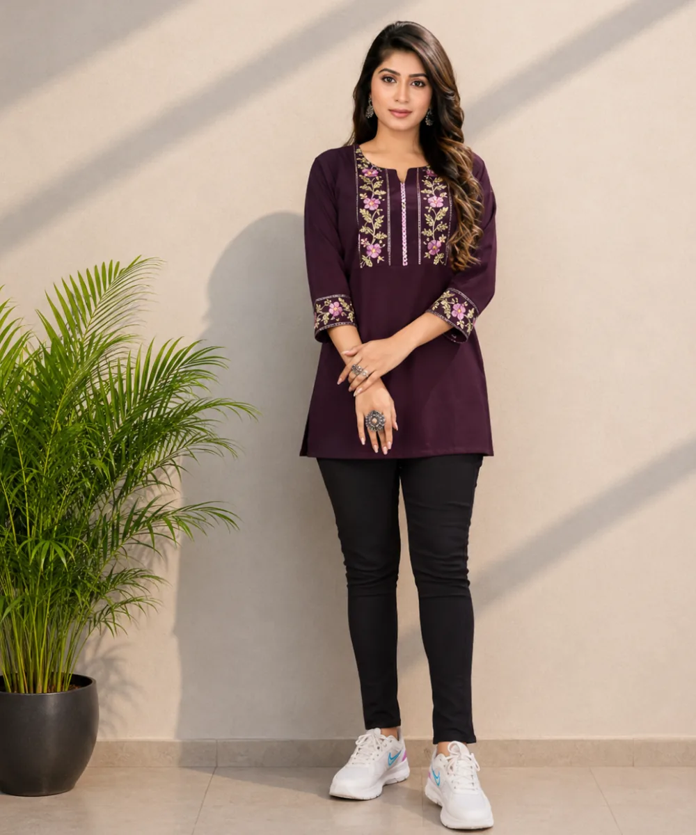 Purple Floral Top - DK-266-403 wholesale Short Kurti / 1 Piece