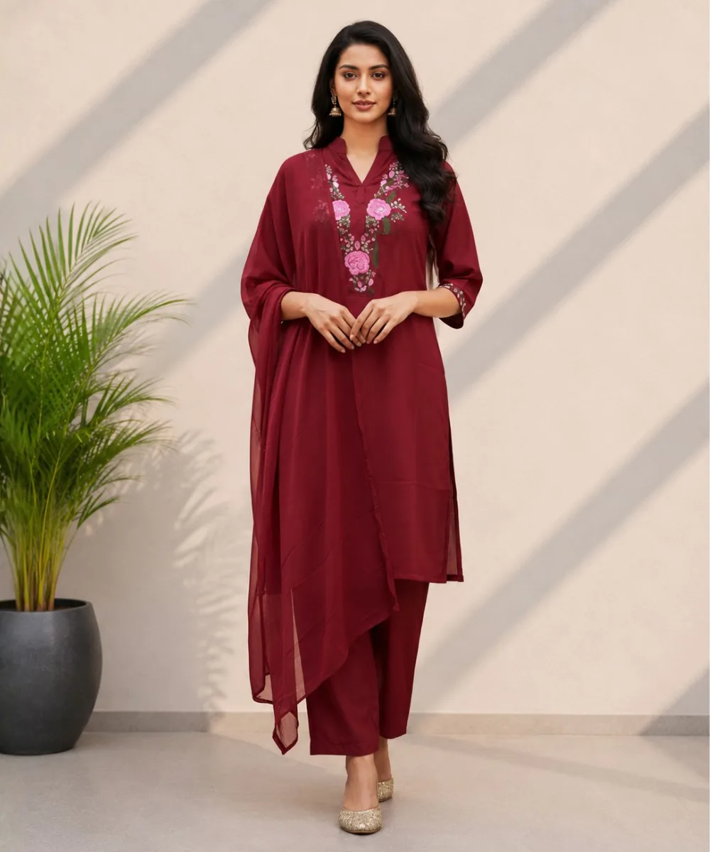 Maroon Floral Suit - D-21 wholesale 3 Piece Suit