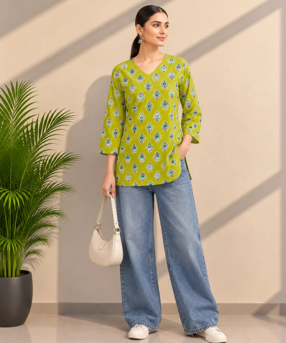 Printed Green Kurti - DK-212 wholesale Short Kurti / 1 Piece