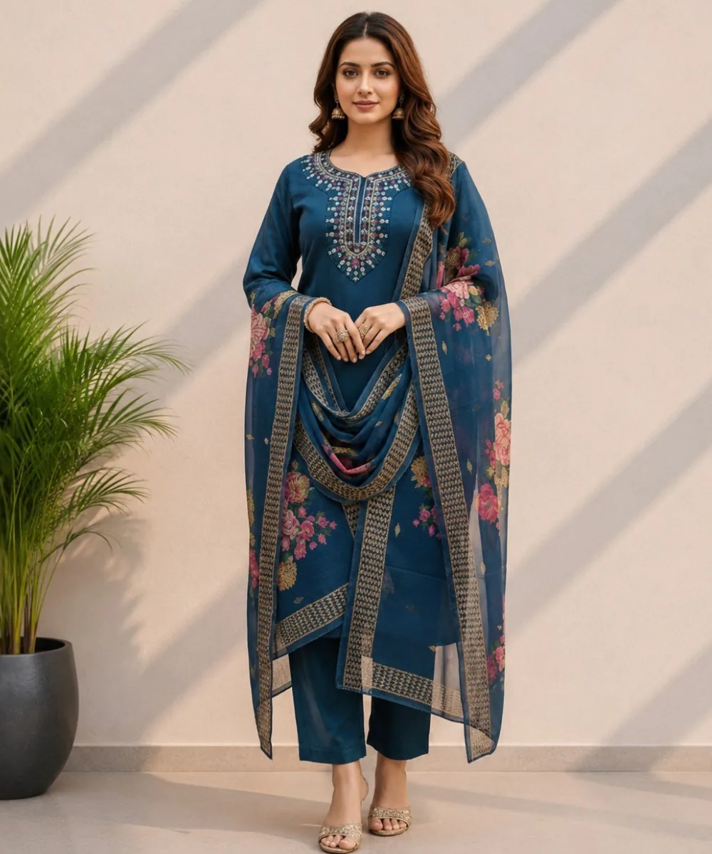 Teal Floral Suit - D-20 wholesale 3 Piece Suit