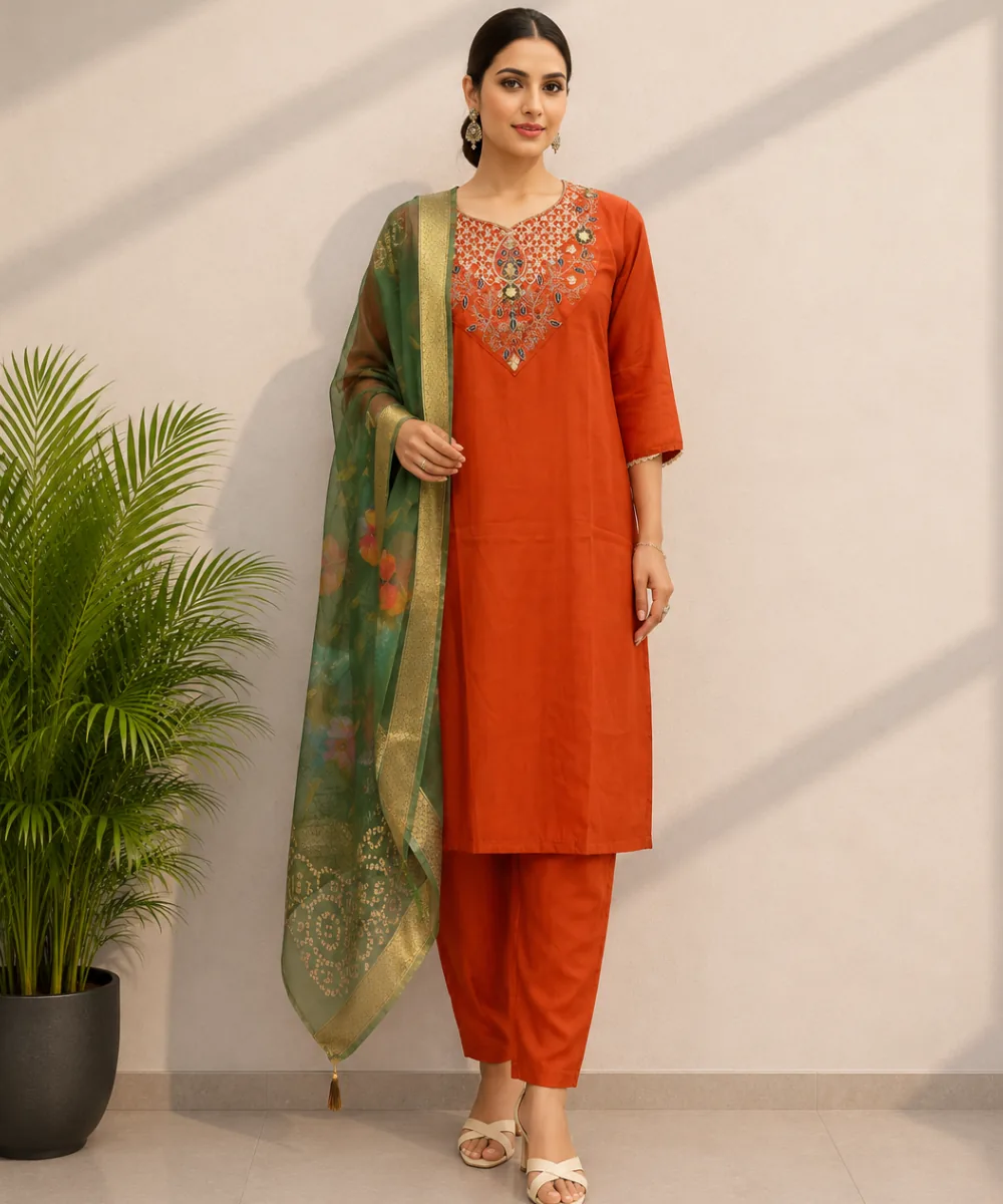 Orange Roman Silk Suit DR-510 wholesale 3 Piece Suit