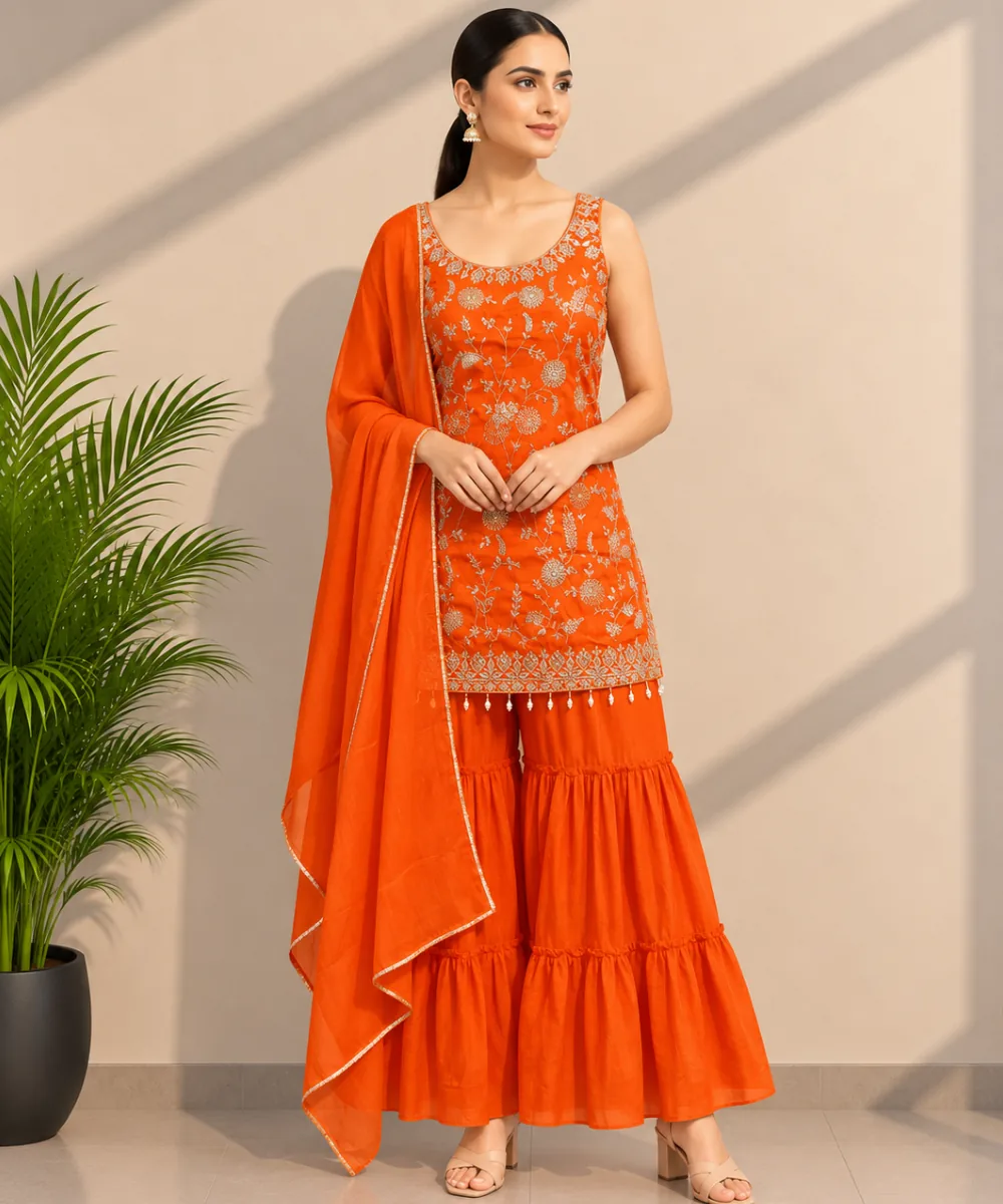 Orange Chinon Suit DR-543-99 wholesale 3 Piece Suit