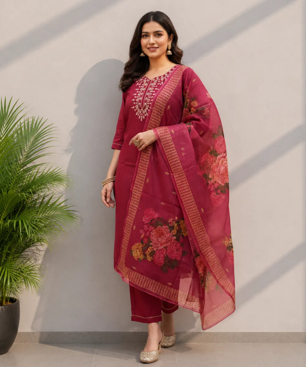 Maroon Floral Suit - D-09 wholesale 3 Piece Suit