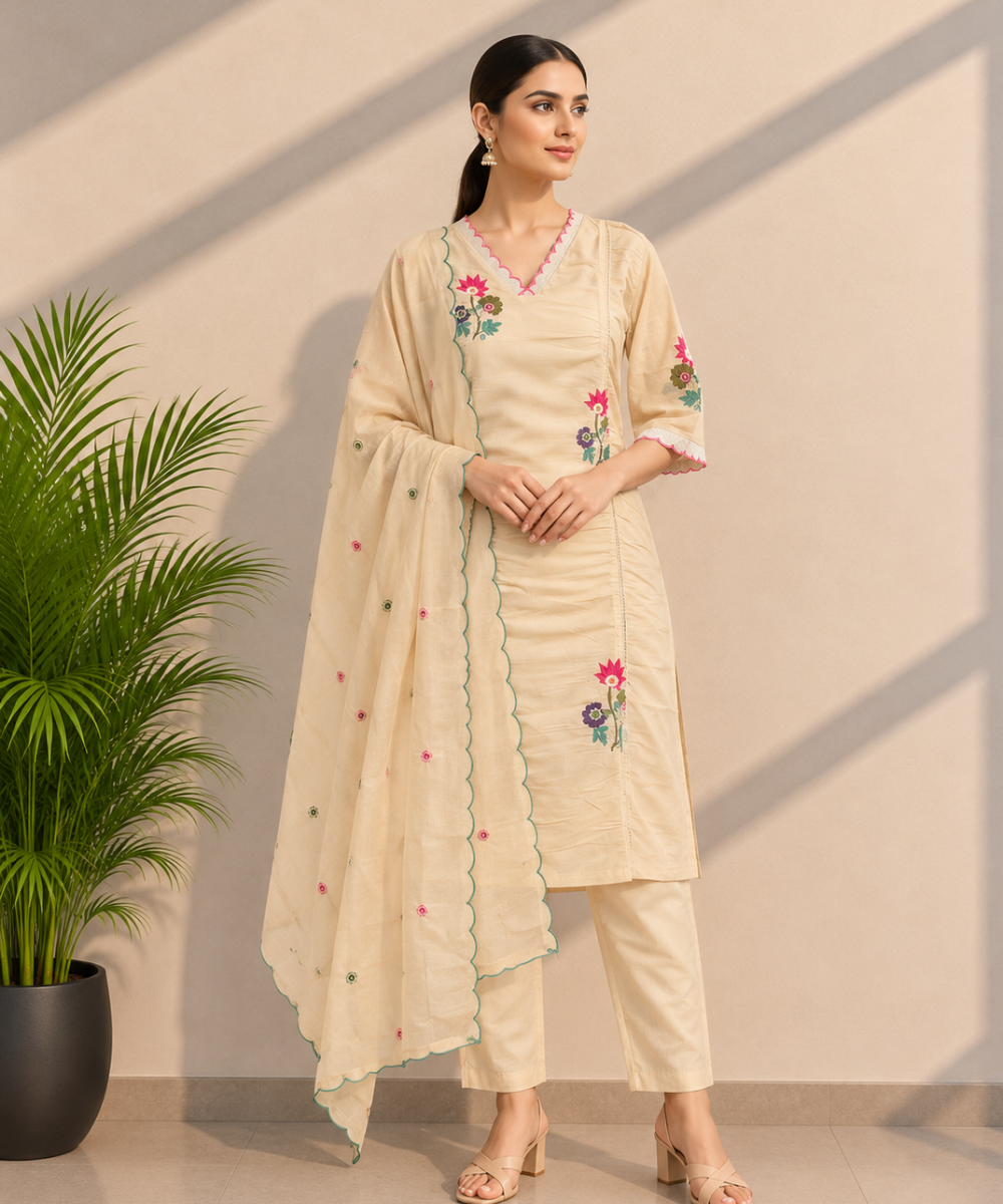 Cream Floral Suit DR-541-132 wholesale 3 Piece Suit