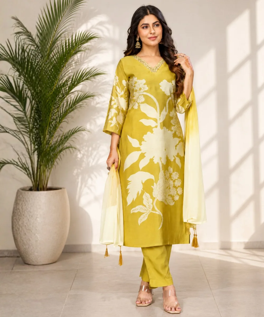 Yellow Floral Suit - DR-568-9012 wholesale 3 Piece Suit