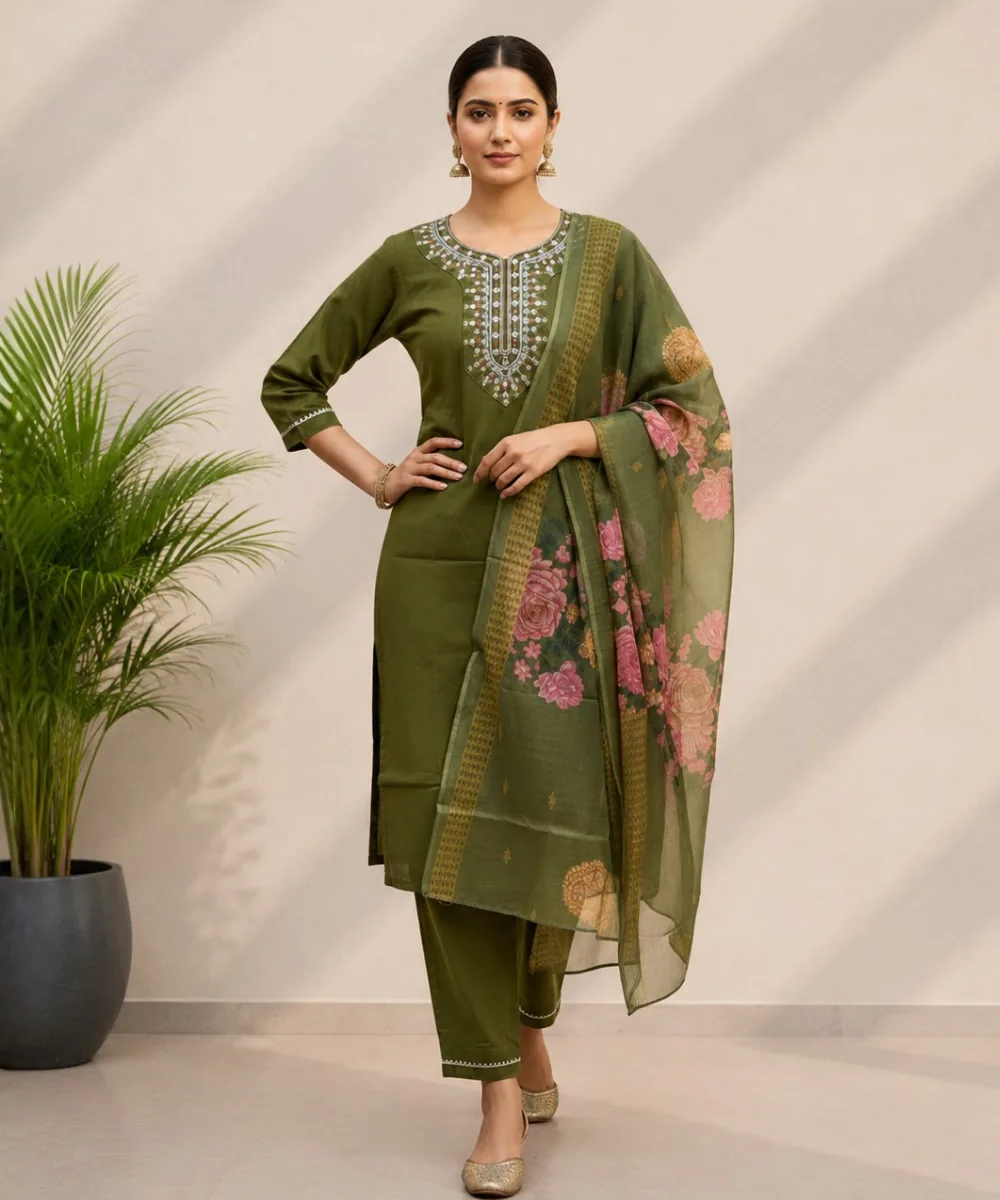 Olive Floral Suit - D-22 wholesale 3 Piece Suit