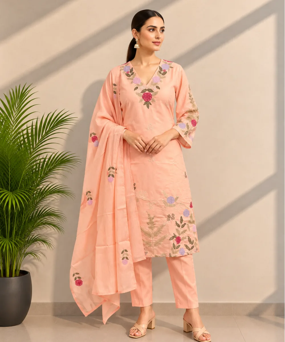 Peach Floral Suit DR-544-105 wholesale 3 Piece Suit