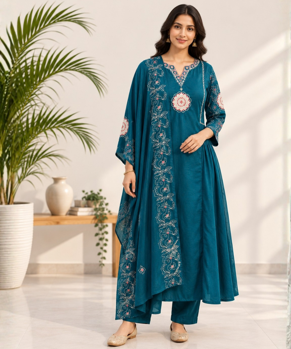 Teal Muslin Suit DR-528-115 wholesale 3 Piece Suit