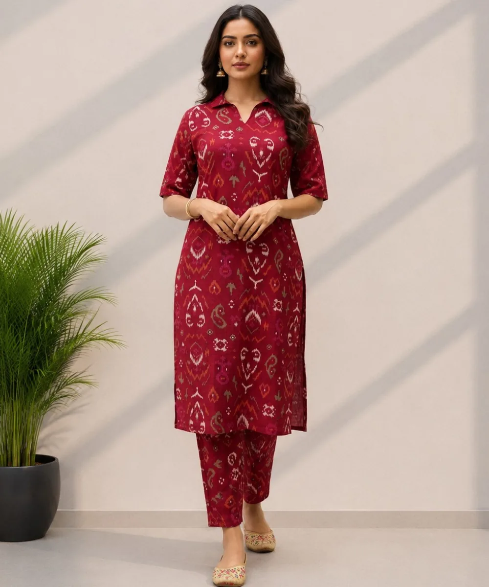 Red Ikat Coord Set - DC-105 wholesale Coord Set / 2 Piece