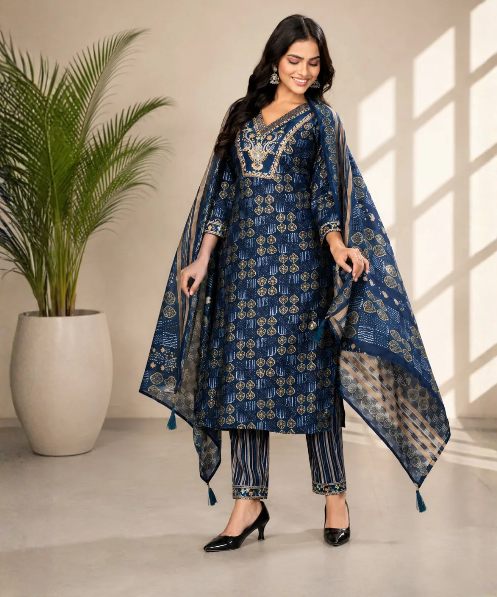 Blue Chanderi Suit - DR-557-1435 wholesale 3 Piece Suit