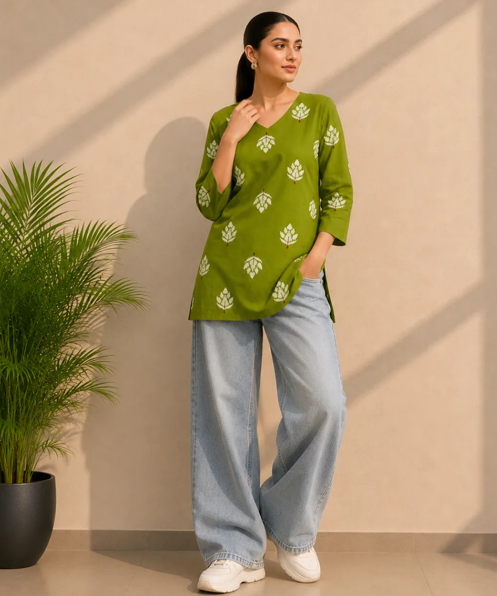 Green Cotton Kurti - DK-210 wholesale Short Kurti / 1 Piece