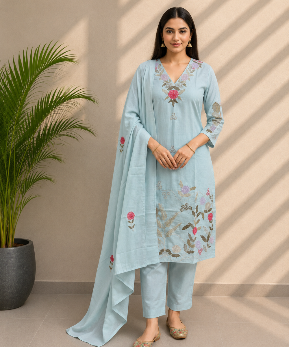 Sky Blue Floral Suit DR-532-74 wholesale 3 Piece Suit