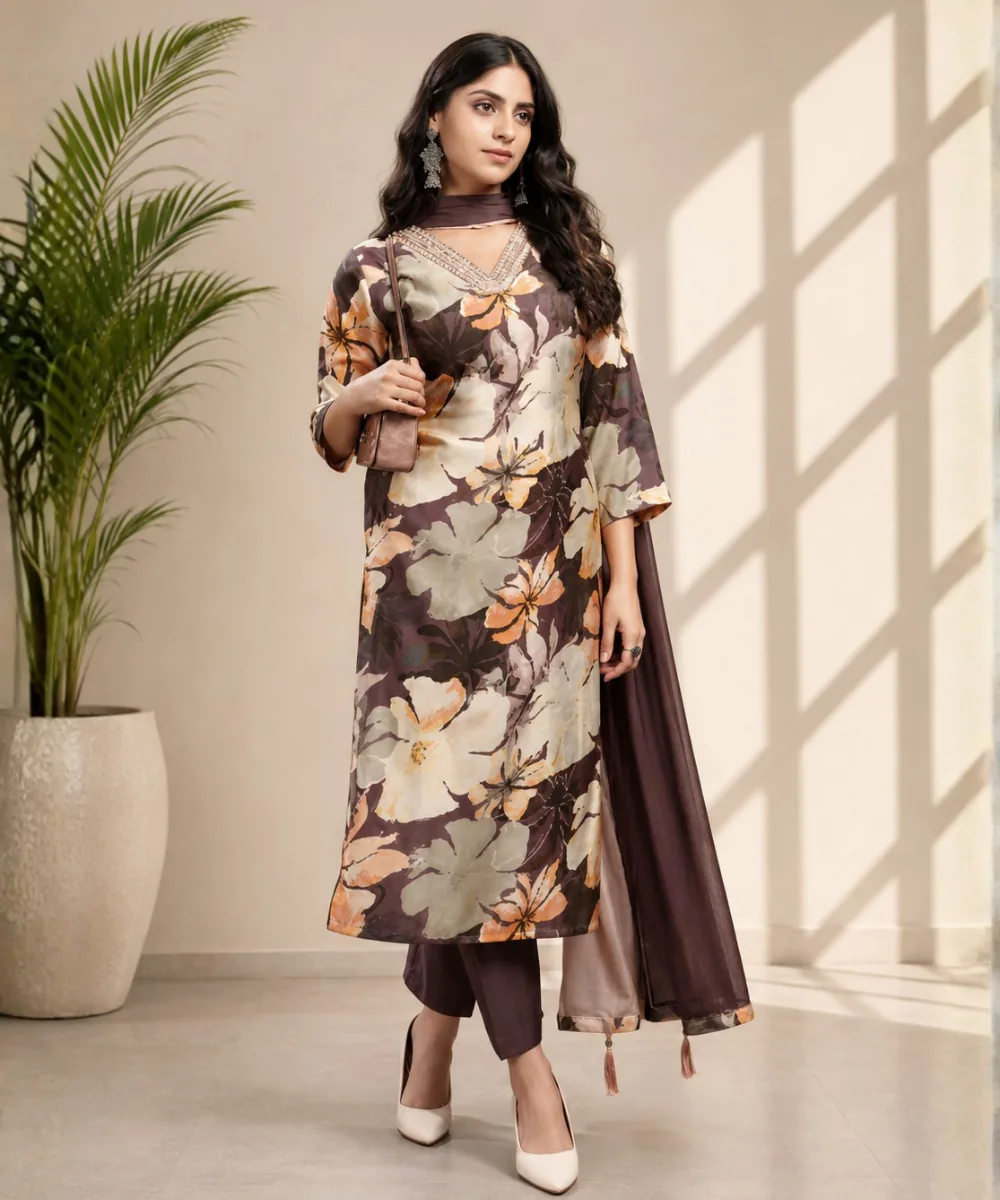 Floral Chanderi Suit - DR-566-9010 wholesale 3 Piece Suit