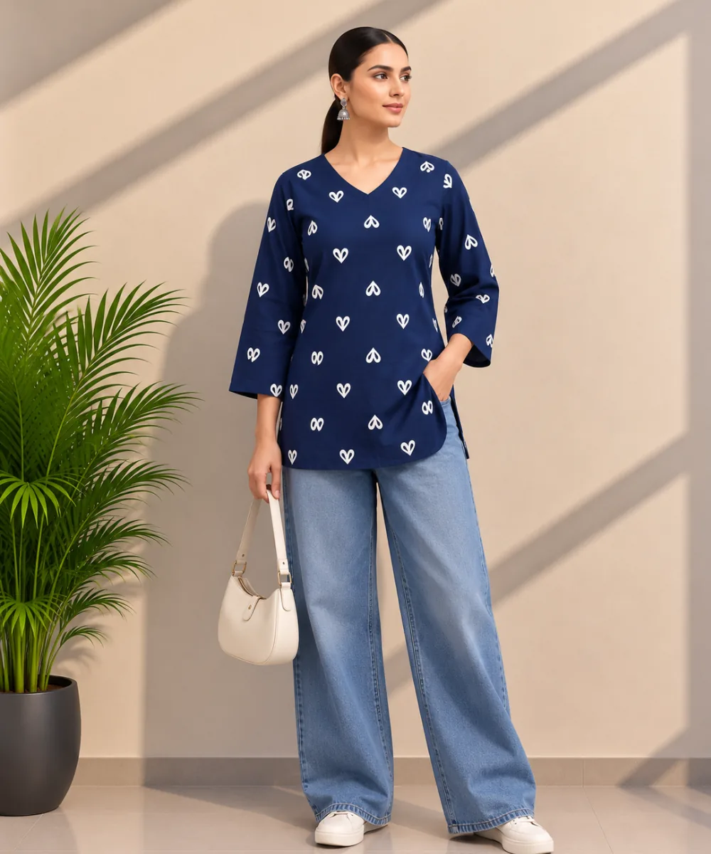 Navy Heart Kurti - DK-215 wholesale Short Kurti / 1 Piece