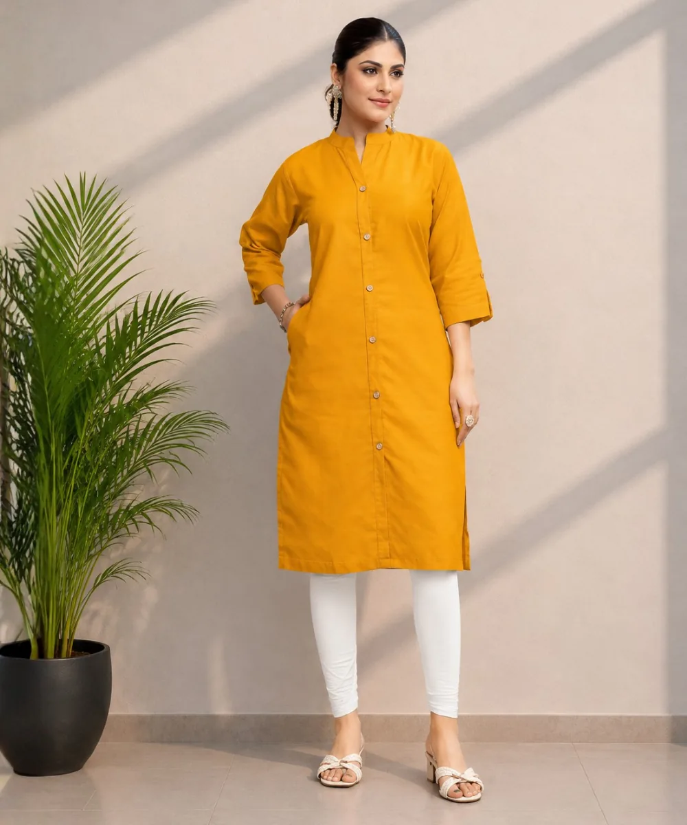 Mustard Button Kurti - DK-273-05 wholesale Short Kurti / 1 Piece