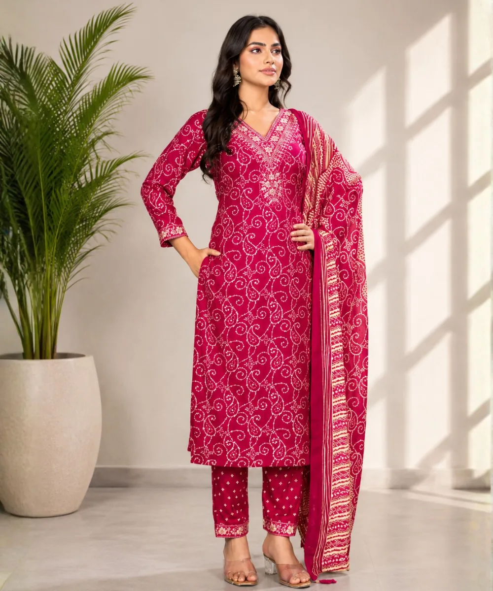 Magenta Chanderi Suit - DR-561-1439 wholesale 3 Piece Suit
