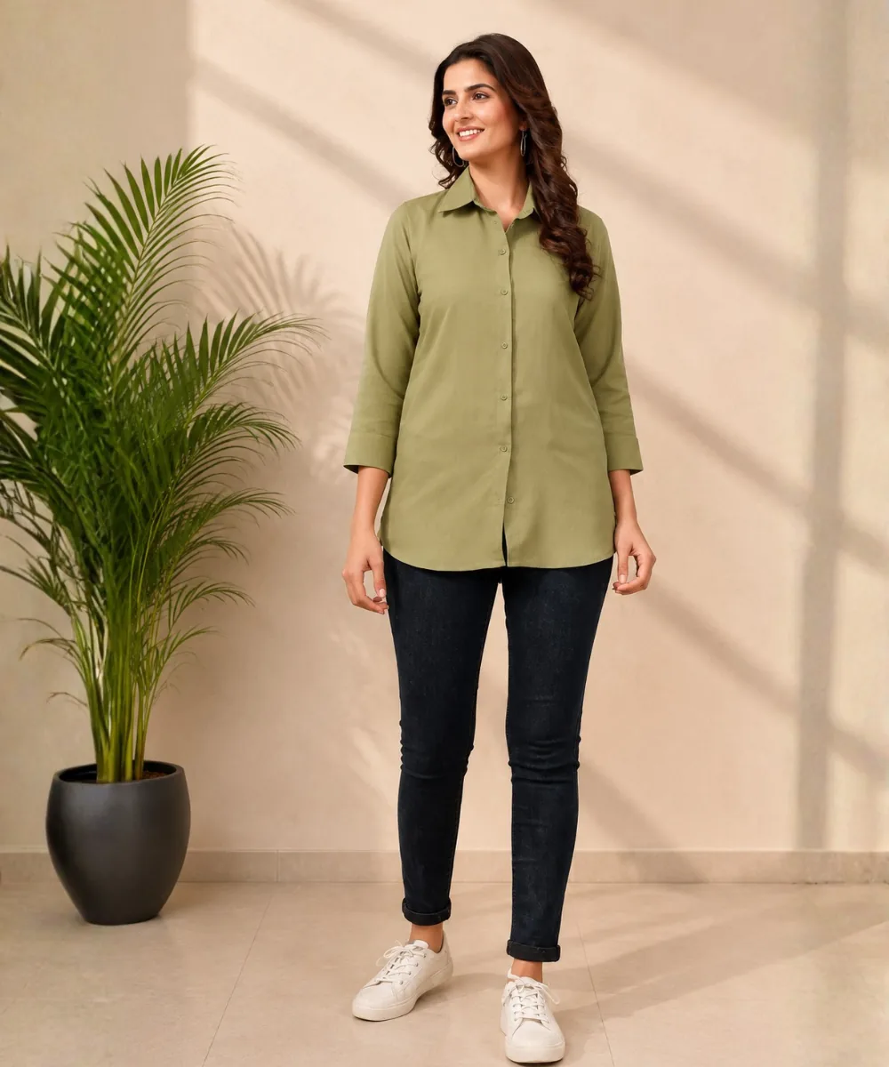 Olive Cotton Top - DK-262-2152 wholesale Short Kurti / 1 Piece