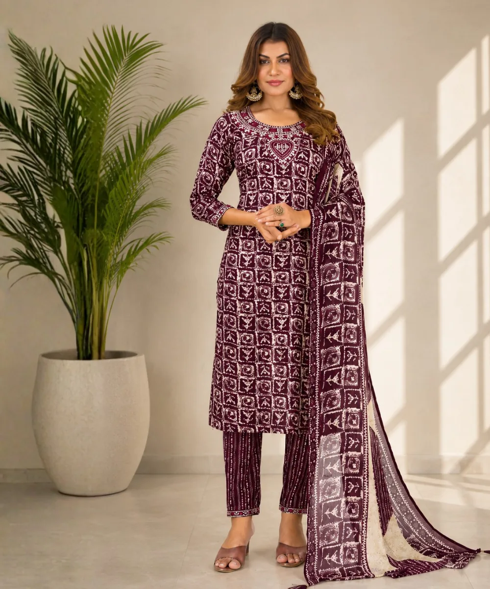 Burgundy Chanderi Suit - DR-563-1441 wholesale 3 Piece Suit