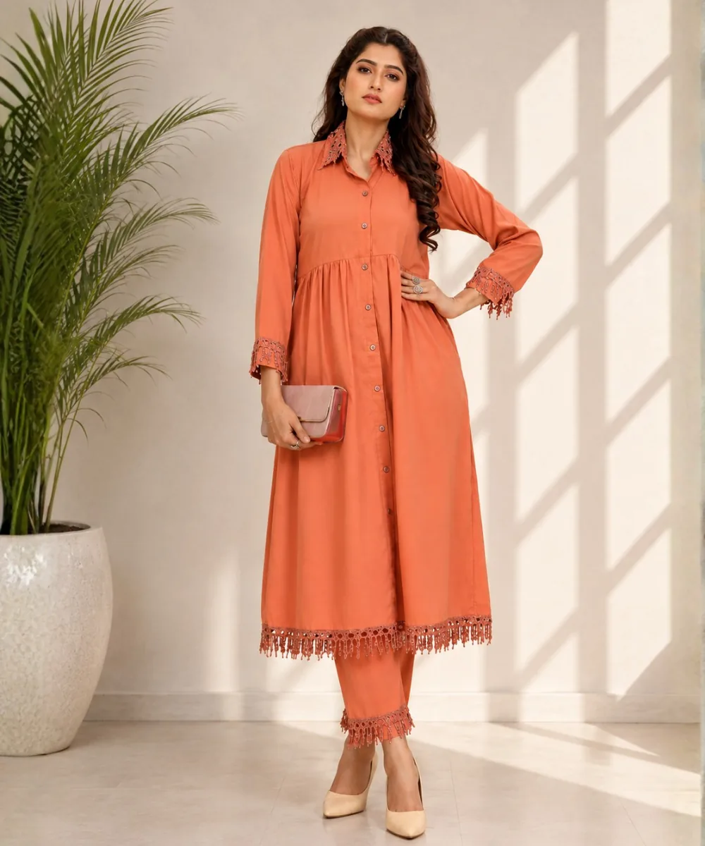 Peach Cotton Coord Set - DC-165-926 wholesale Coord Set / 2 Piece